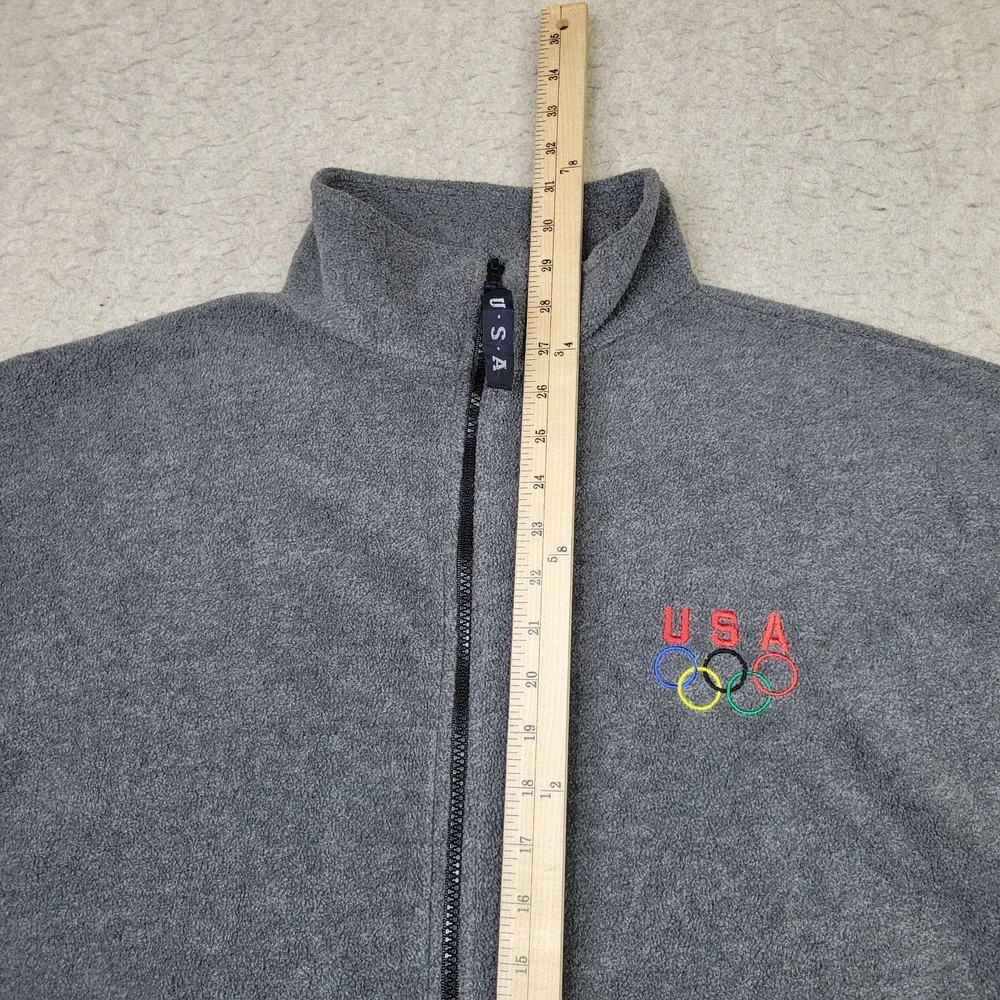 Team USA Olympics Jacket Full Zip Mens XL Gray Fleece Mock Neck Made‎ in USA